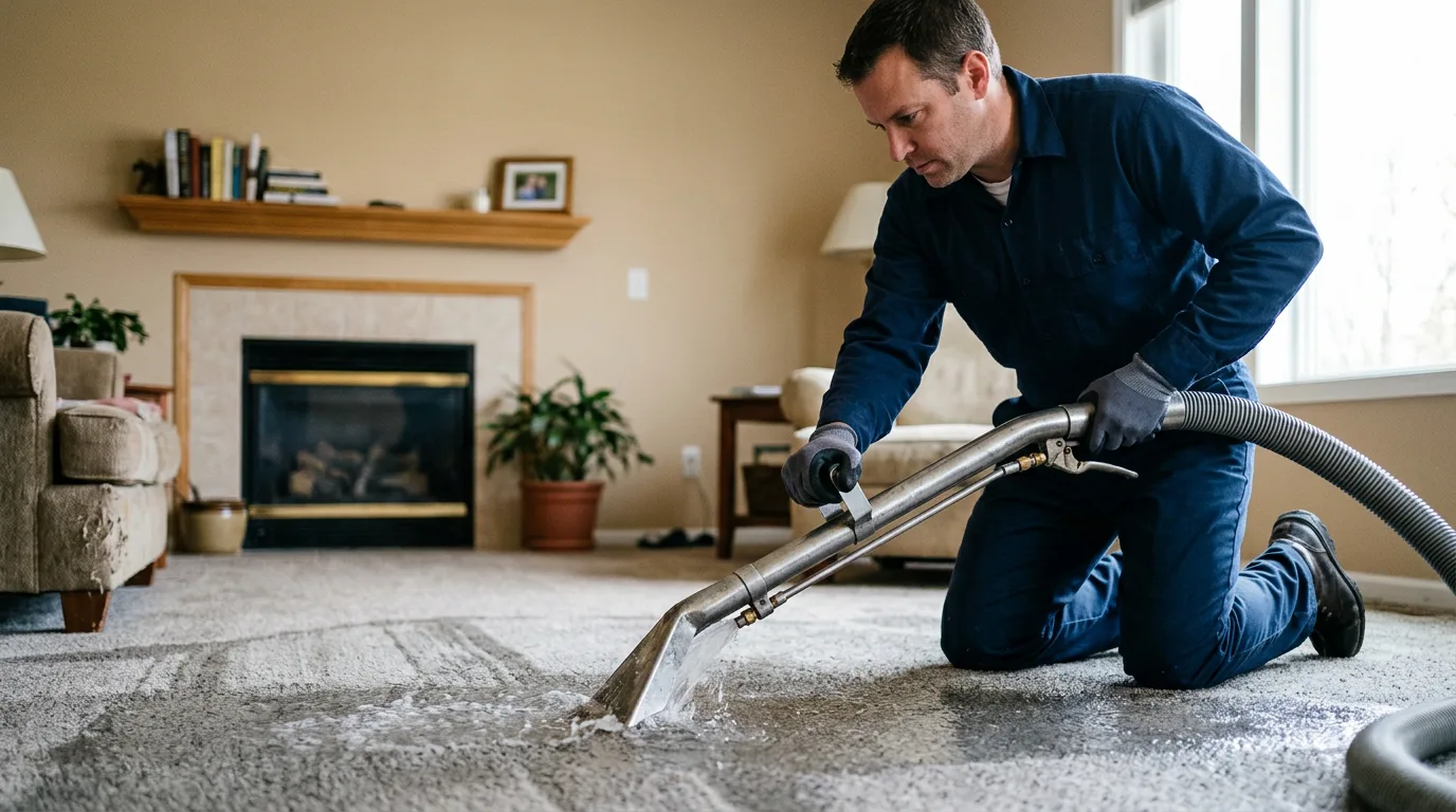 Water damage restoration technician working near Herculaneum, MO